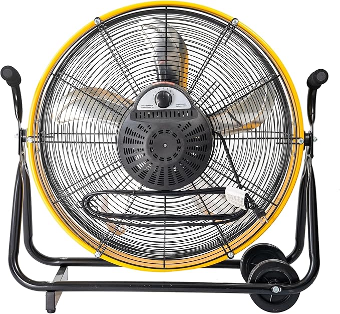 iLiving 24 Inch 3-Speed Orbital Internal Oscillating High Velocity Barrel Floor Fan for Office, Auto Shop, Garage, Workshop, Warehouse, 7800 CFM, Yellow
