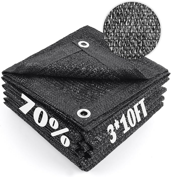Cool Area 70% Sun Shade Cloth Mesh Tarp with Grommets for Plant Cover 3x10ft Patio Canopy Garden Pergola Greenhouse Car Barn Kennel Black