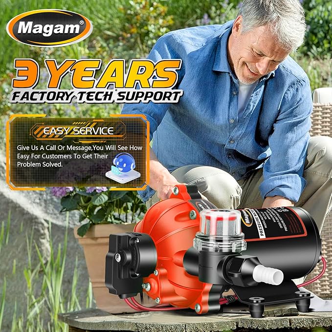12V Washdown Pump Kit with 7.5 GPM & 80 PSI,RV Fresh Water Pump,Five Chamber Self-Priming Diaphragm Pump with Heavy Duty Pressure Switch,Nozzle & Filter – Ideal for Boats, RVs, Yachts & Campers