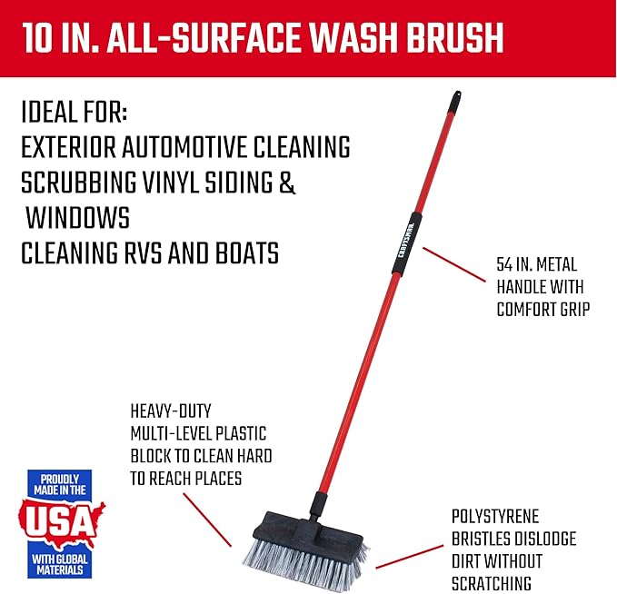 CRAFTSMAN CMXMKIT0080 3-Piece Heavy Duty Cleaning Tool Set with 10 in.All-Surface Wash,12 in. Scrubbing Deck Brush & 18 in. Push Broom, Brown