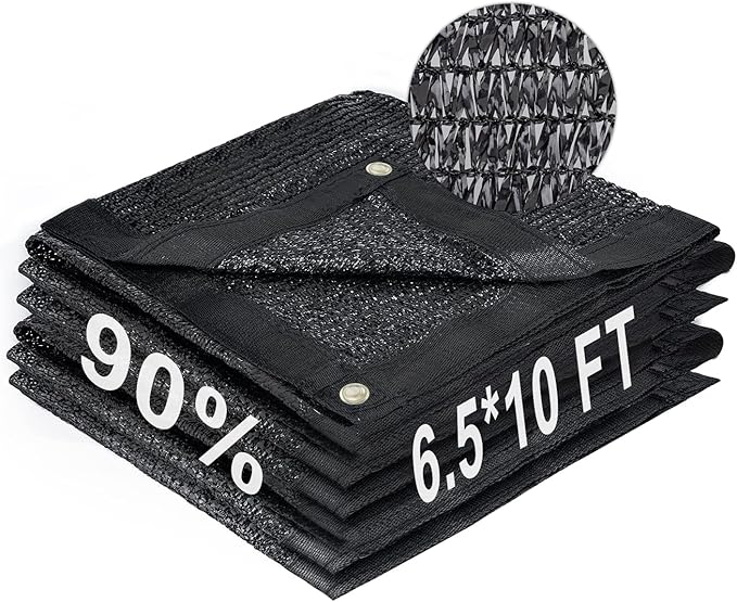 LOVE STORY 6.5x10FT 90% Black Garden Shade Cloth, Sun Shade Cover Net Mesh Tarp with Grommets, Sunblock Net for Garden,Greenhouse,Plants and Patio