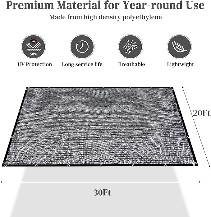 Winpull Garden 50% Shade Cloth, 20 x 30FT Sun Shade Mesh Tarp with Reinforced Grommets, Durable HDPE Material Outdoor Shade Cloth for Plants, Greenhouse, Pergola and Backyard Patio Sunshade
