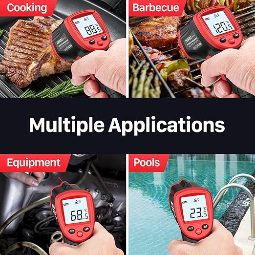 Eventek Infrared Thermometer Gun, Eventek -58°F~932°F Temperature Gun, Laser Thermometer Gun for Cooking, Pizza Oven, Candy, Griddle, Engine, Infrared Thermometer with Adjustable Emissivity & Max Min