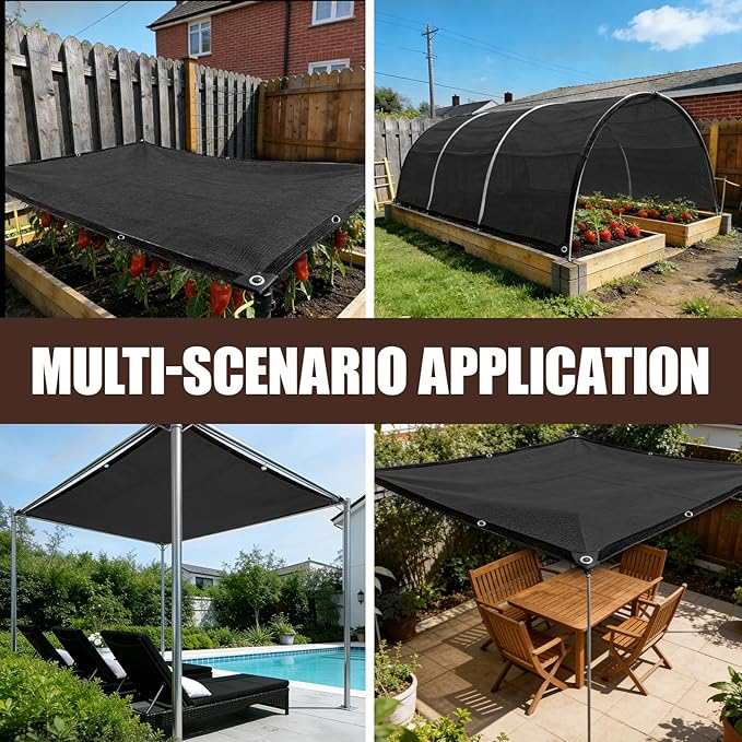 90% Sun Shade Cloth for Garden, 10 * 20FT Heavy Duty Shade Tarp with Grommets & Reinforced Edges - UV Resistant Sunblock Net for Patio, Backyard, Greenhouse, Kennel, Pergola, Black