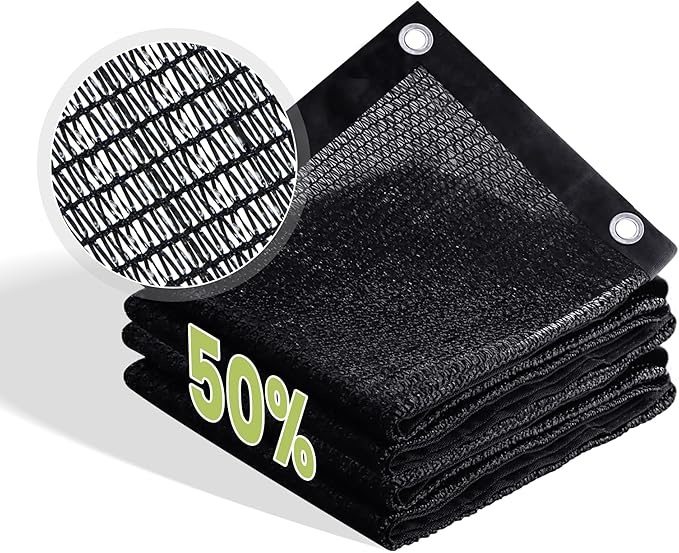 50% Patio Shade Cloth 5×10 FT with Grommets, Outdoor Sun Shade Fabric UV Protection for Backyards, Chicken Coop, Greenhouse, Carport, Garden, Black