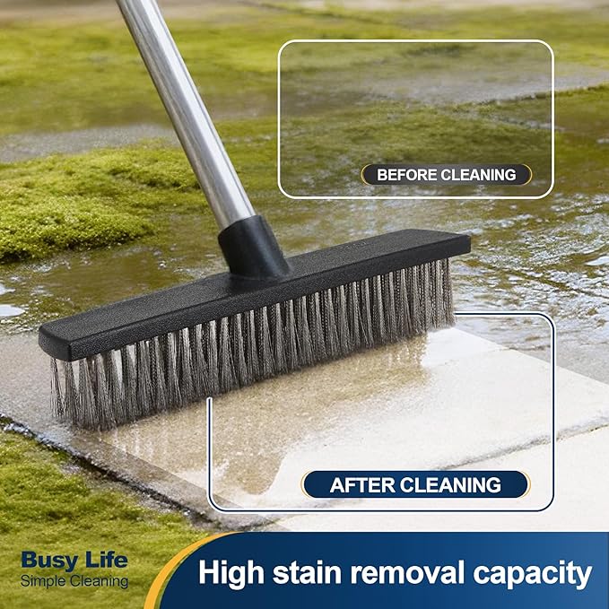 Yocada Stainless Steel Wire Scrub Brush with 65" Long Handle Heavy Duty Outdoor Wire Metal Brush Scrubber Broom for Deck Crack Patio Pavement Sidewalk Driveway Moss Remover