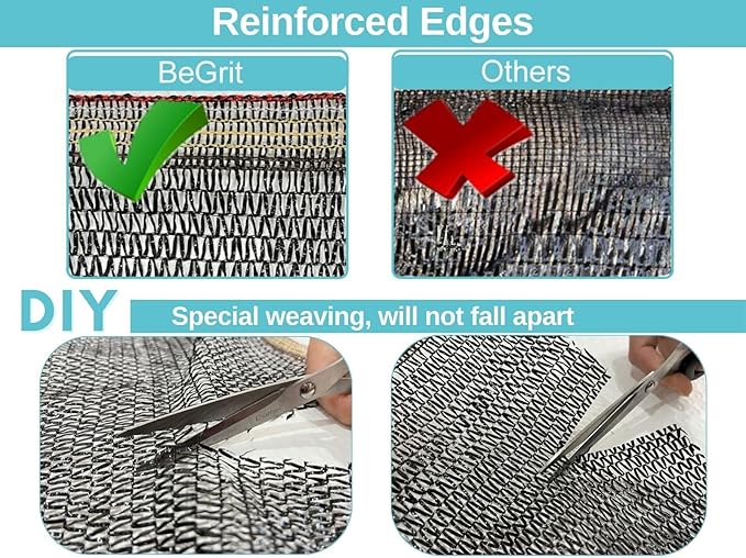 BeGrit 30% Shade Cloth Plant Cover Sunblock Sun Shade Net Sun Mesh with Ties for Garden Flower Plants 6.6ft x16.6ft