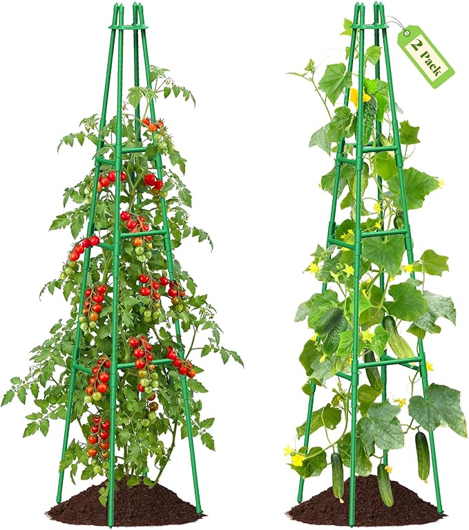 2 Pack 64" Tall Adjustable Obelisk Garden Trellis for Climbing Plants, Rust-Proof Pe Coated Metal Plant Trellis Support for Raised Beds, Potted Vines, Cucumbers, Tomatoes, Indoor Outdoor Use (2 Pack)