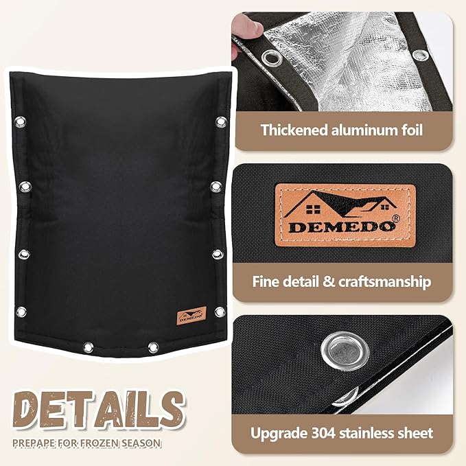 Backflow Preventer Insulation Cover - 3 Way Opening Pipe Insulation Cover for Irrigation Valve, Sprinkler Cover for Outside - Winter Freeze Protection Backflow Cover - 30" W x 24" H, Black