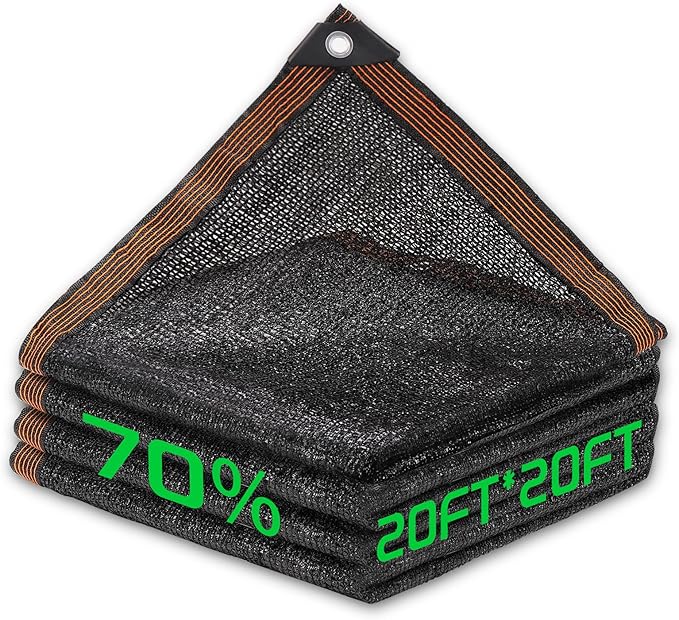 70% Shade Cloth, 20FTx20FT HDPE Mesh Tarp with Reinforced Grommets, Outdoor Sun Shade Net for Greenhouse, Plants, Garden, Pergola, Patio, Chicken Coop (20FT*20FT)
