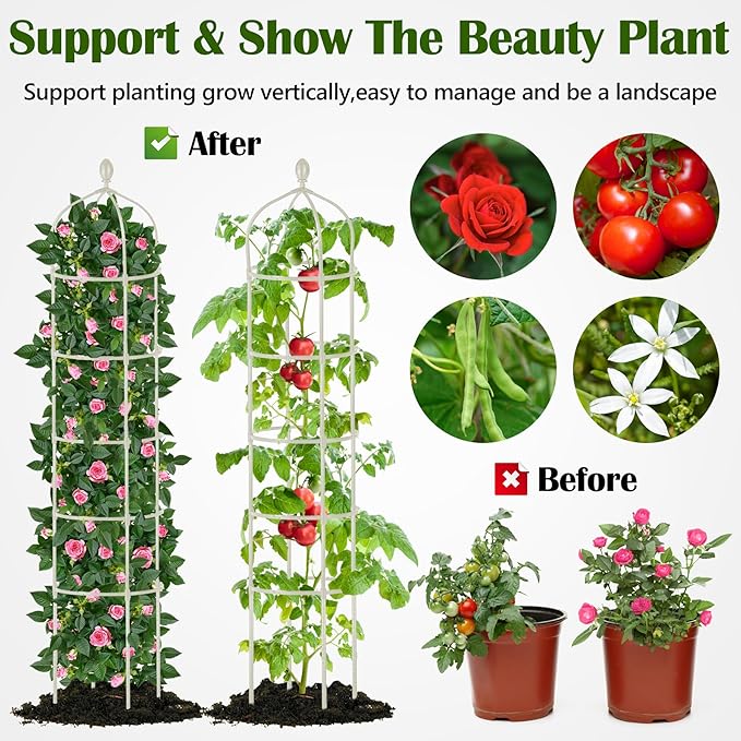 Garden Obelisk Trellis for Climbing Plants Outdoor 6.7 Ft Rose Bush Round Trellis for Pots Rustproof Metal Pipe with Plastic Coated Plant Flower Trellises for Clematis Vine Jasmine Support