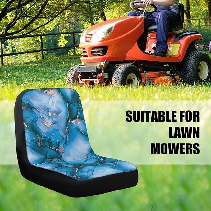 Blue Marble Print Weatherproof Riding Lawn Mower Seat Cover, Waterproof Lawn Mower Seat Cover with Pocket, Tractor Seat Cover