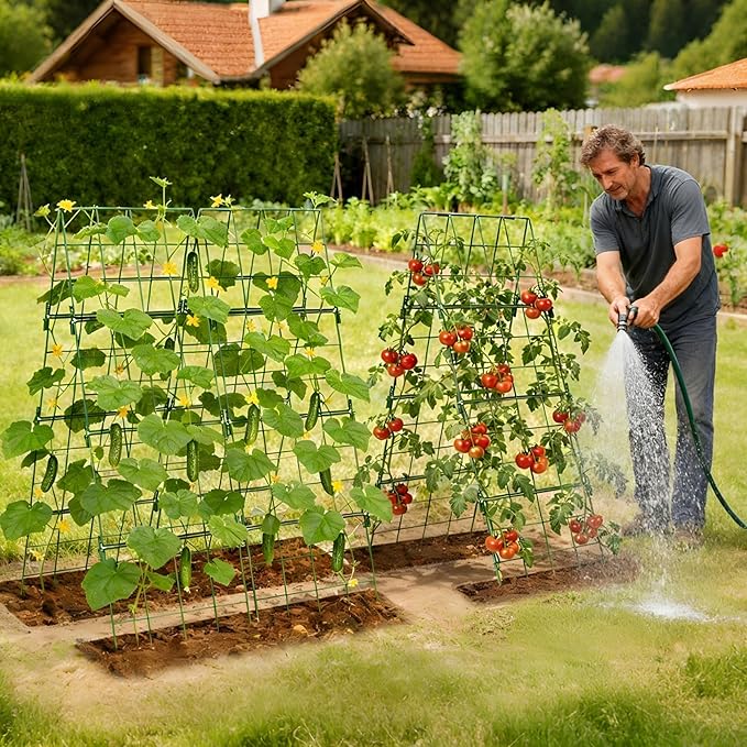 Heavy Duty Adjustable A-Frame Trellis for Climbing Plants,48"x16", Rust-Proof Metal Garden Trellis with Dense Grid, Ideal for Raised Beds, Cucumbers, Tomatoes, Beans, and Outdoor Vines (2 Pcs)