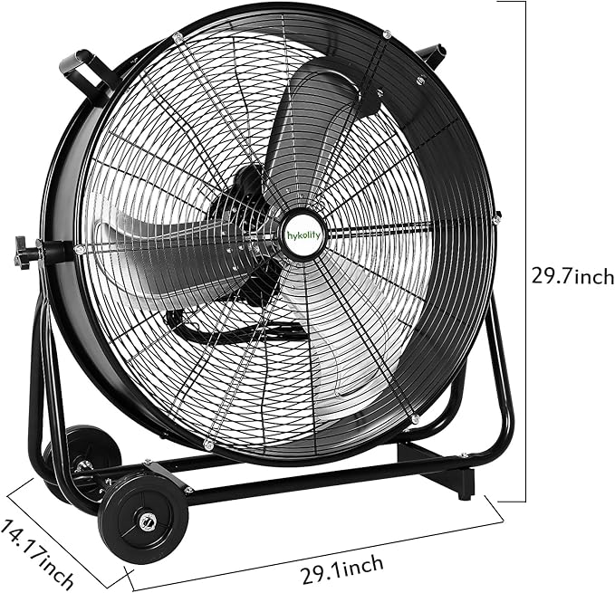 24" High Velocity Industrial Drum Fan, 8100 CFM 3-Speed Heavy Duty Metal Shop Fan for Workshops, Warehouse, Garage and Factory, UL Listed