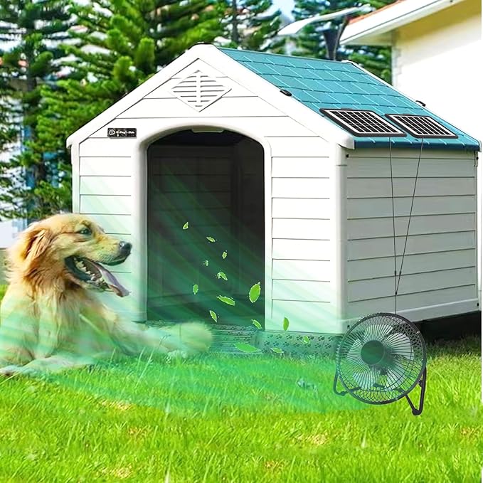 Solar Powered Fan, 8 Inch Install-Free with 25W IP65 Dual Solar Panels, Cloudy Days Working Solar Fan for Air Circulation and Cooling in Greenhouse, Chicken Coop, Pet House, Attic, 14ft Long Cable