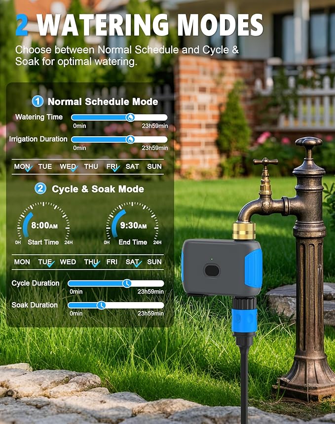 WiFi Sprinkler Timer, Smart Bluetooth Hose Timers, Water Timer for Garden Hose with APP, Digital Automatic Irrigation System Compatible with Alexa Google, for Outdoor Garden Lawn, 1 Outlet