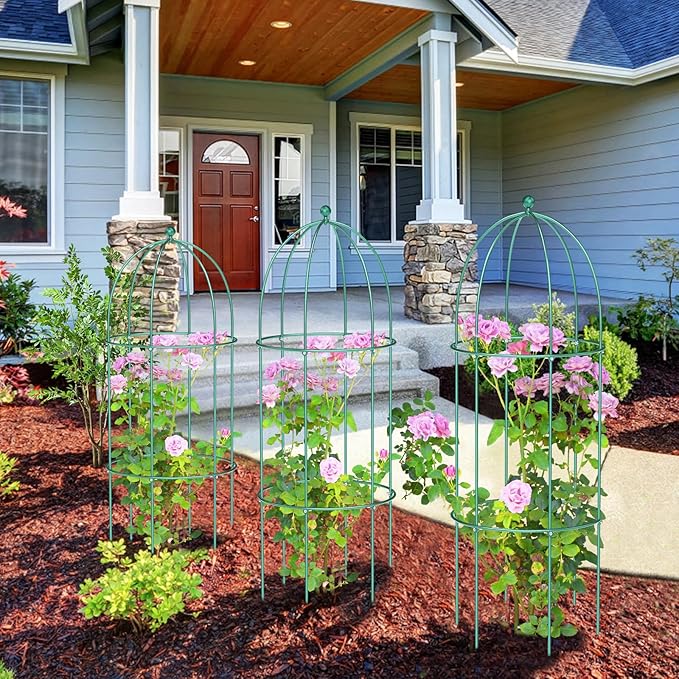 3 Pack Metal Plant Cage Support, 47" H Peony Support Tomato Cage Garden Rose Obelisk Trellis Supports Tower for Clematis Vine Jasmine Supports Outdoor Indoor