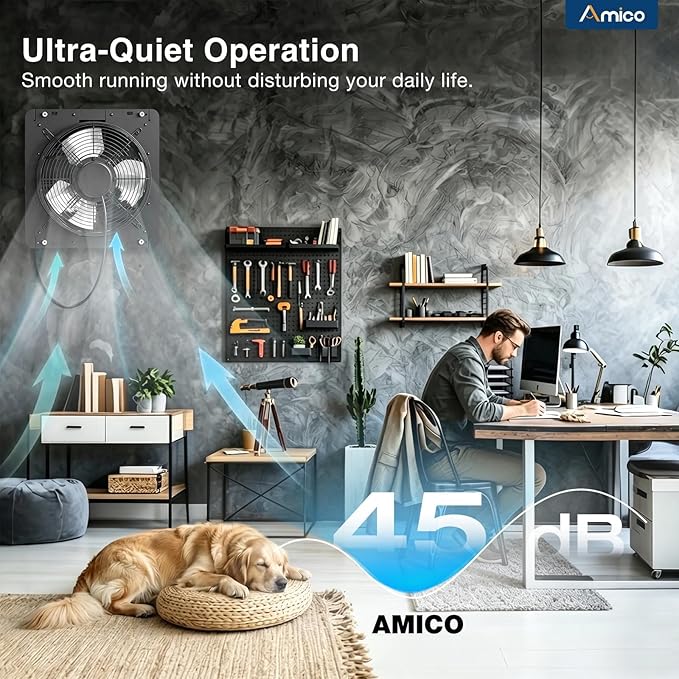Amico 10" Shutter Exhaust Fan with Thermostat And Humidity Remote Control, 1068 CFM Attic Fan with 8-Speed Auto Adjust, 13W Brushless DC Motor Vent Fan for Greenhouse, Garage, Chicken Coop, Gable Wall