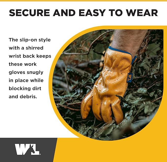 Wells Lamont Men’s Slip-On HydraHyde Full Leather Work Gloves | Water-Resistant | Extra Large (1168XL)