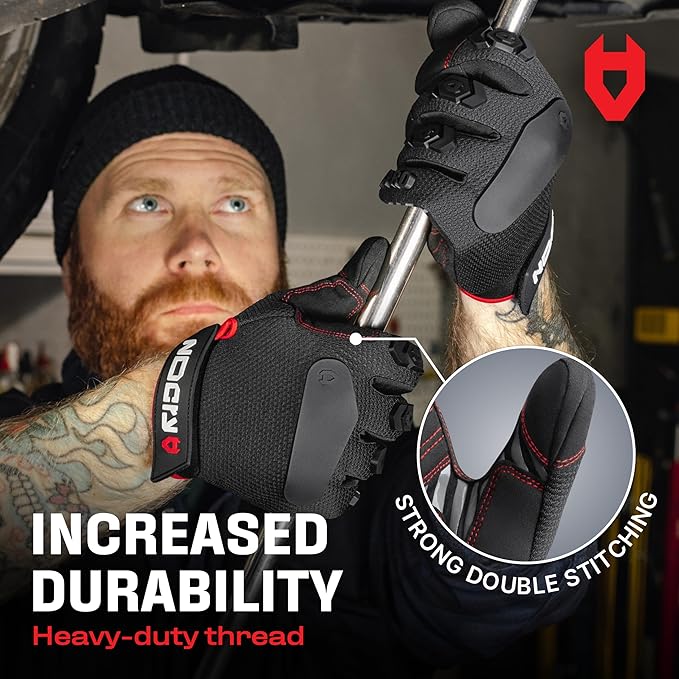 NoCry Heavy Duty Work Gloves for Men - Soft PVC Knuckle Protection - Reinforced Fingers & Thumb Crotches - Padded Palms - Double Stitched with Grip and Touchscreen Tips