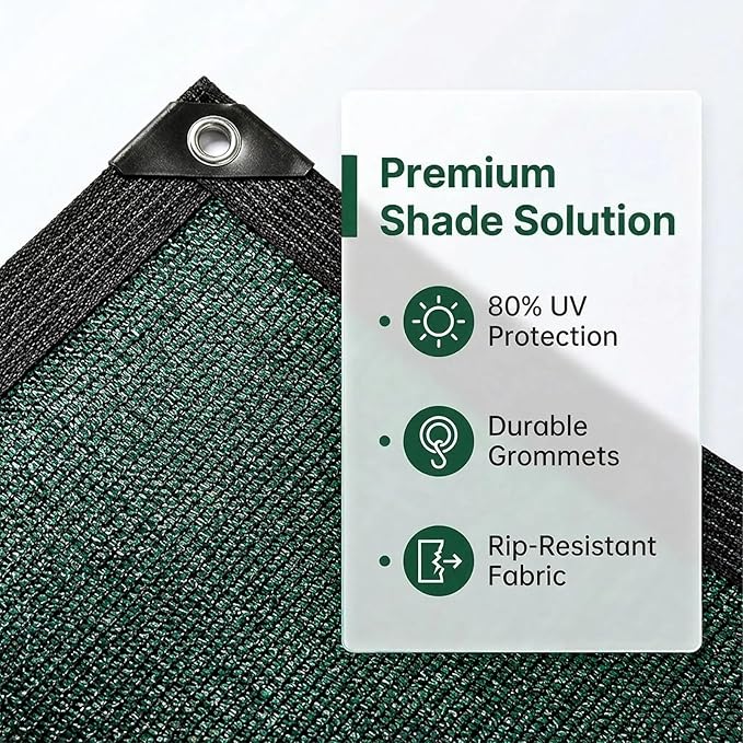 Green 10×20FT Shade Cloth,Durable Mesh Tarp with Grommets,for Garden,Car, Outdoor Pergola,Greenhouse,Chicken Coop and Dog Kennel