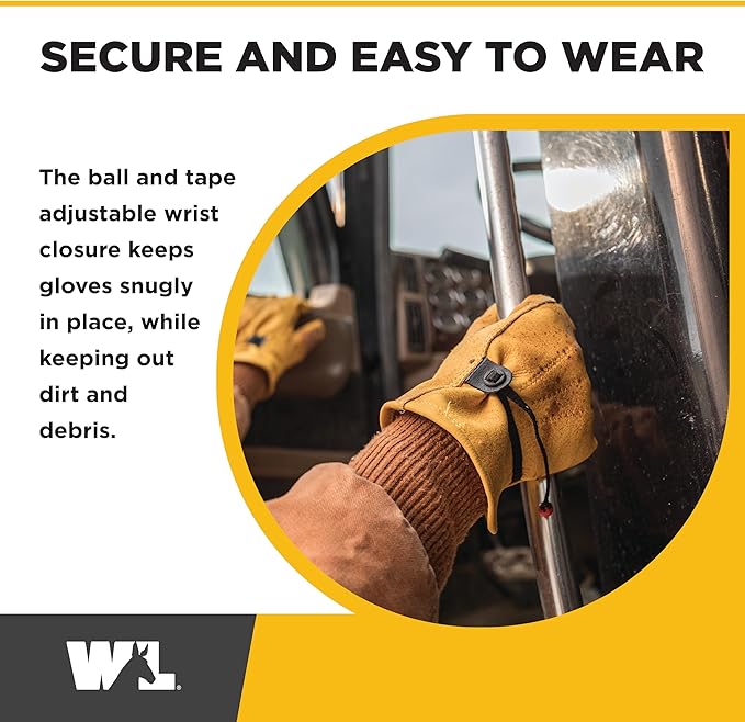 Wells Lamont Leather Work Gloves for Men – Heavy Duty, Cowhide, Abrasion & Puncture Resistant – Adjustable Wrist, Gunn Cut Design, Ideal for Ranching, Farming, Construction - Saddletan - XXL