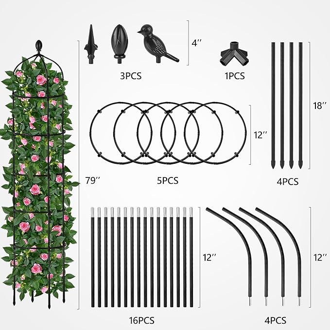 Garden Obelisk Trellis for Climbing Plants Outdoor 6.7 Ft Rose Bush Round Trellis for Pots Rustproof Metal Pipe with Plastic Coated Plant Flower Trellises for Clematis Vine Jasmine Support
