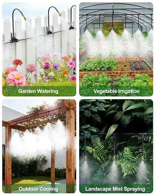360° Adjustable Drip Irrigation System - 100 FT Garden Watering System with 16 Nozzles, Raised Bed Sprinkler Irrigation System, Garden Mister for Yard, Lawn, Plants, 5/16" Tubing