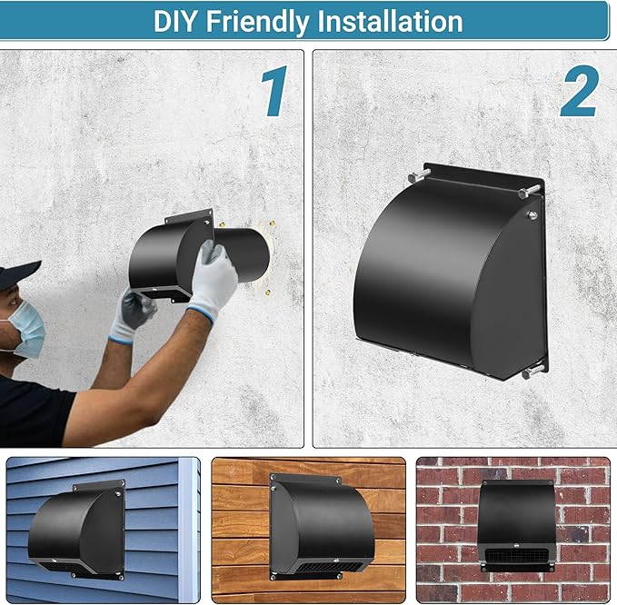 Neoaider 4 Inch Dryer Vent with Screen and Damper, 14GA/2MM Thick Heavy-Duty Steel Dryer Vent Cover, Dryer Vent Cover Outside for Dryer Ventilation and Outdoor Air Exhaust, Black