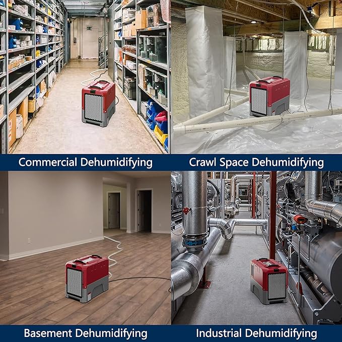 ALORAIR LGR Commercial Dehumidifier with Pump Drain Hose, 180 Pint Large Capacity Crawl Space Dehumidifier for Water Damage Restoration, Basements Warehouse & Job Sites, 5 Years Limited Warranty, Red