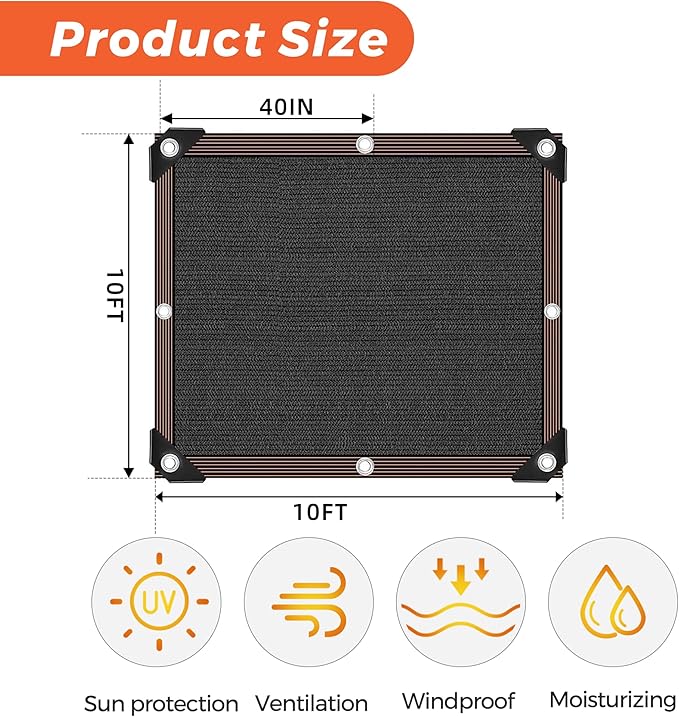 90% Shade Cloth,10 x 10 FT,Tear Resistant Sun Shade Net with Reinforced Grommet,Durable Garden Shade Tarp Cover for Greenhouse,Sunshade Outdoor Patio and Pergola,Chicken Coop,Plant Cover,Black