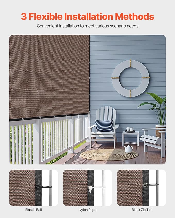 VEVOR 90% Sun Shade Cloth, 10 x 12 ft Pergola Shade Cover with Stainless Steel Grommets, Sun Shades Canopy Privacy Screen with 140 GSM HDPE Material, for Outdoor, Patio, Garden, and Backyard (Brown)