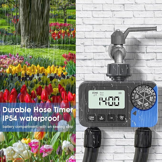 Sprinkler Timer Water Timer for Garden Hose, Sprinkler Timers 2 Zone, Smart Programmable Watering Timer with Auto/Manual/Rain Delay Modes