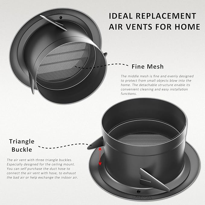 4inch Soffit Vent for Exhaust Fan with Built-in Mesh Screen, Black Round Soffit Exhaust Vent Cover ABS Louver Grille Cover, Dryer Vent for Bathroom Office Kitchen
