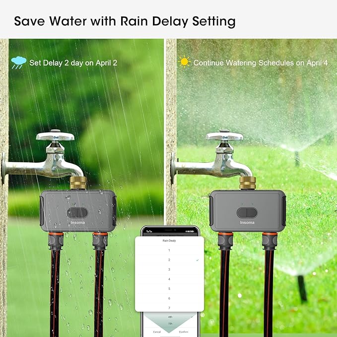 Irrigation System Controller,Smart Water Timer with 2 Outlet,for Lawns, Dark Gray-Brass Inlet & Plastics Outlet (2-Outlet)