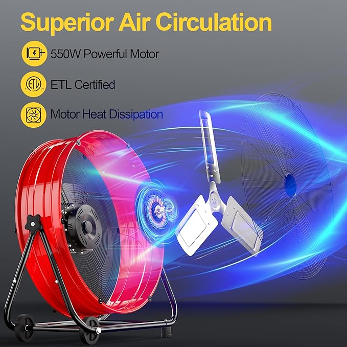 Uthfy 14000CFM Heavy Duty Industrial Drum Fan, 30 Inch High Velocity Floor Fan with 360° Tilt, 2 Casters,Handle,3 Speeds 550W Garage Fan for Shop,Patio,Yard,Commercial,Workshop,Factory
