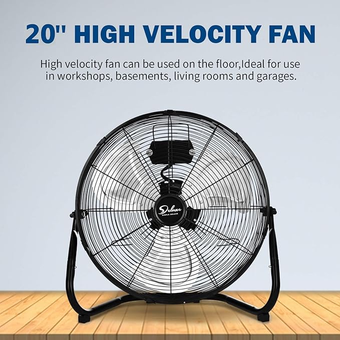 Simple Deluxe 20 Inch 3-Speed High Velocity Heavy Duty Metal Industrial Floor Fans, Black, 1 Pack