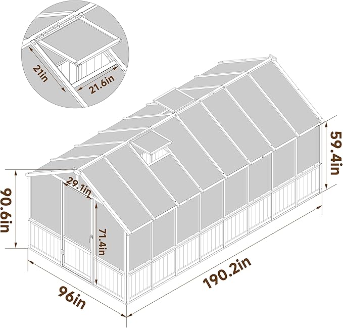 Mupater 8x16 FT Wooden Greenhouse, Heavy Duty Outdoor Garden Greenhouse Kit with Lockable Door & Vent Window, Large Walk-in Backyard Green House for Plants, Patio, Lawn, Black