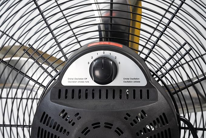 iLiving 24 Inch 3-Speed Orbital Internal Oscillating High Velocity Barrel Floor Fan for Office, Auto Shop, Garage, Workshop, Warehouse, 7800 CFM, Yellow