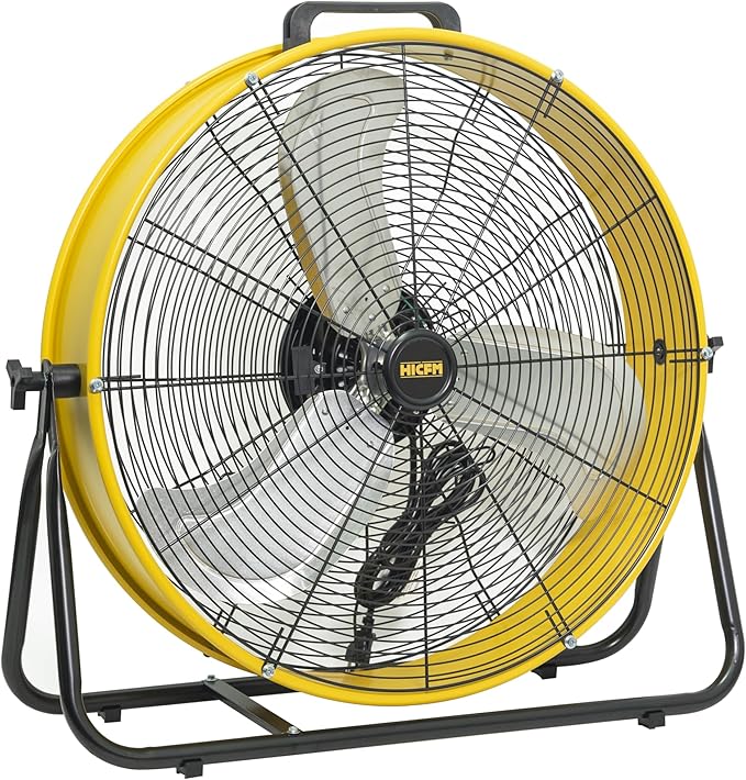 HiCFM 8200 CFM 24 inch Portable High Velocity Drum Fan With Powerful 1/3 HP Motor, Turbo Blade, 3 Speed Low Noise Design and 9ft Power Cord for Air Circulation, Convenience - UL Listed
