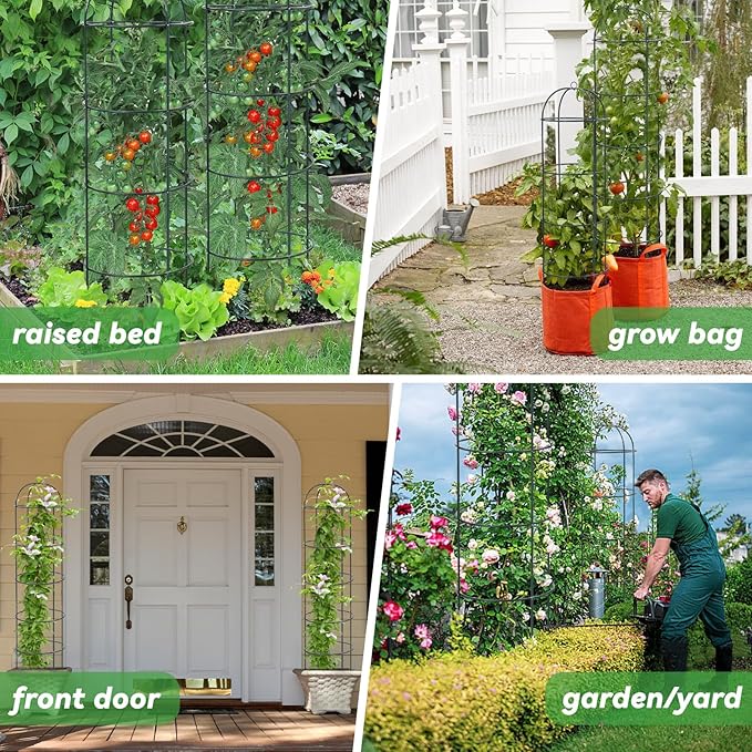 Large Trellis, Garden Obelisk Trellis for Climbing Plants Outdoor, 69" Metal Trellises for Tomato Cucumber Grape Clematis Rose Vine Support, Heavy Duty Fit 25-Gallon Container Raised Bed, Freestanding