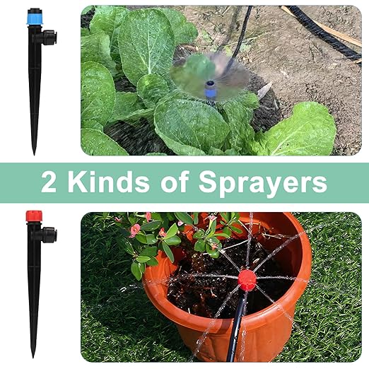 Drip Irrigation System, 120ft Garden Watering System with Quick-to-Connect Fittings, Drip Irrigation Kit with 1/2 in Hose 1/4 in Distribution Tubing for Garden, Greenhouse, Flower Bed, Lawn