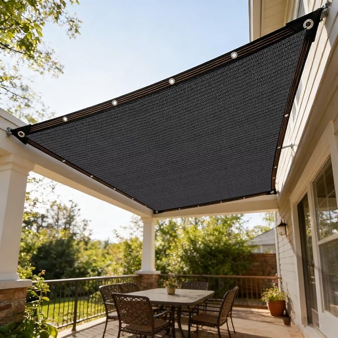 8 x 20 FT Sun Shade Cloth for Outdoor Patio, Pergola Shade Cover with Grommets Deck Shade Privacy Screen Balcony,90% UV Protection Shade Fabric Black Sunshades for Garden Backyard Outdoor