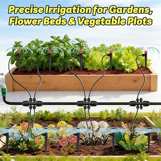 30 Pack Quick Connect Drip Emitters Set for 1/4" Irrigation Tubing, Adjustable 360 Degree Water Flow Irrigation Sprayer 15pcs Vortex Emitter+ 15pcs Stream Dripper for Garden Watering System