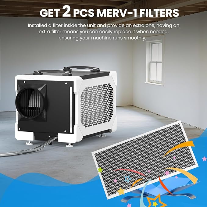 CADPXS Crawlspace Dehumidifier, 145 Pints Commercial Dehumidifier with Drain Hose for Crawl Spaces, Basements, Industrial and Water Damage, Large Capacity, Memory Restart, 5 Years Limited Warranty