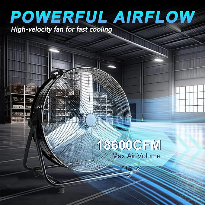 WARMLREC Industrial Fan 36 Inch Heavy Duty Drum 3 Speed 18600CFM Air Circulation High Velocity Fan For Warehouse, Workshop, Factory, Commercial, Residential and Greenhouse Black