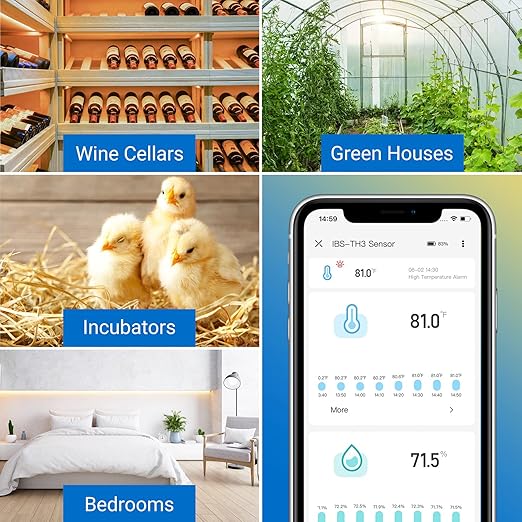 INKBIRD WiFi Thermometer Hygrometer Monitor, Smart Temperature Humidity Sensor IBS-TH3 with App Notification Alert, 1 Year Data Storage Export, Remote Monitor for Greenhouse Wine Cellar Baby Room