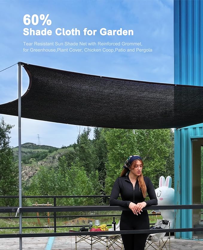 60% Shade Cloth,20x48ft Tear Resistant Sun Shade Net with Reinforced Grommet,Durable Garden Shade Tarp Cover for Greenhouse,Plant Cover, Chicken Coop,Patio and Pergola,Black
