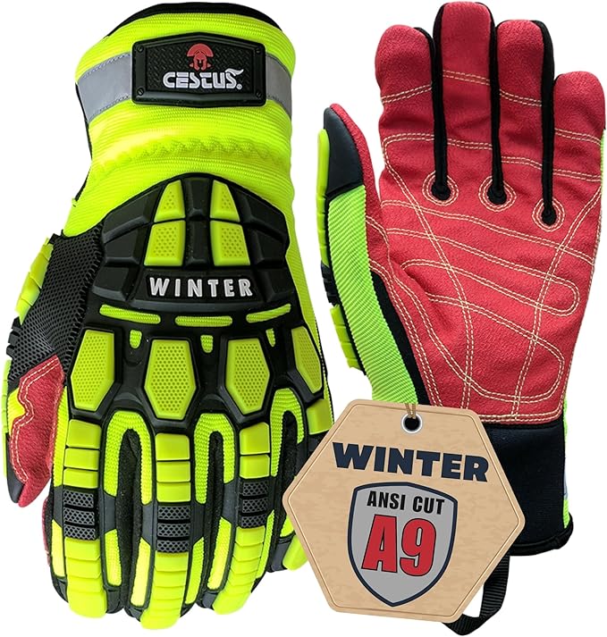 Cestus 5207, Winter Work Gloves for Men, ANSI Cut A9 (1,3,10,50 Pairs) Insulated Waterproof Impact Gloves for Cold Weather