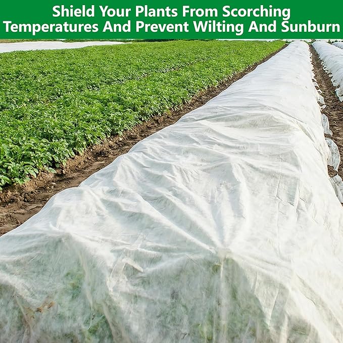 DECOHS 24 x 10 Ft Plant Sun Protection Cloth, Garden Plant Shade Cloth, Non-Woven White Light Refraction Sunshade Cloth for Protecting Plants Vegetable Rows from Direct Sunlight